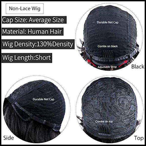 Short Pixie Cut Human Hair Wig Layered Bob Glueless Machine Made